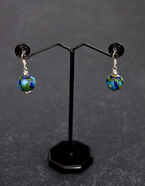 Single Blue Pottery Bead Earrings ( Blue & Green)